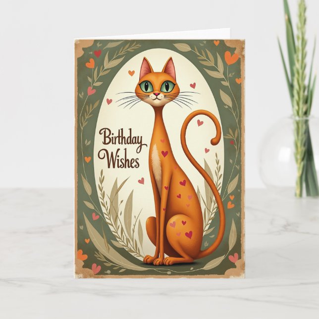 Carte d'anniversaire pour chat orange doux (Devant)