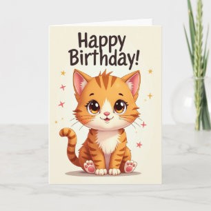 Carte d'anniversaire pour chat orange mignon