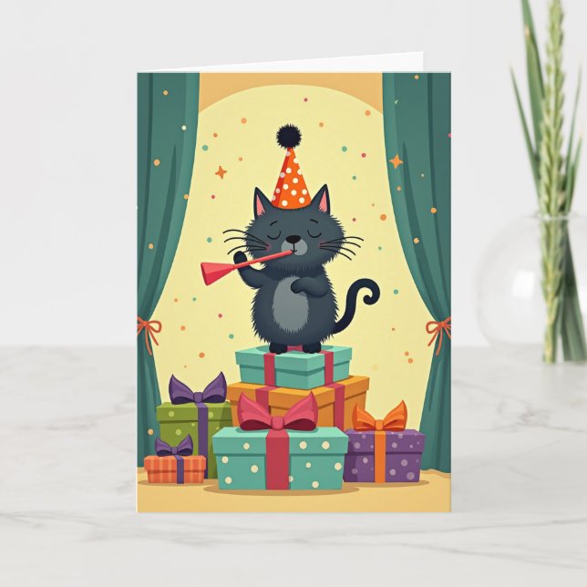 Carte d'anniversaire pour chat rideau (Devant)