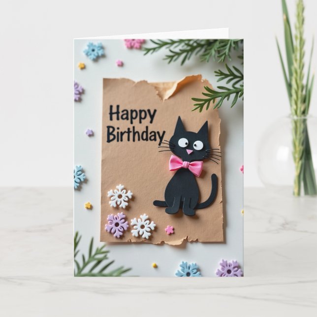 Carte d'anniversaire pour chat rustique (Devant)