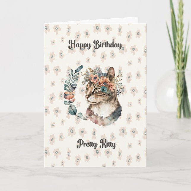 Carte d'anniversaire pour chatte chatte avec fleur (Devant)