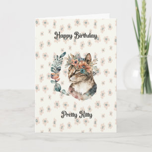 Carte d'anniversaire pour chatte chatte avec fleur