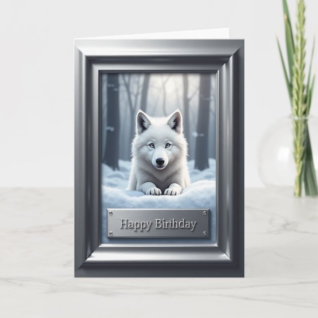 Carte d'anniversaire pour chien blanc joyeux (Devant)