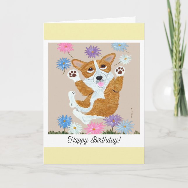Carte d'anniversaire pour chien Corgi (Devant)
