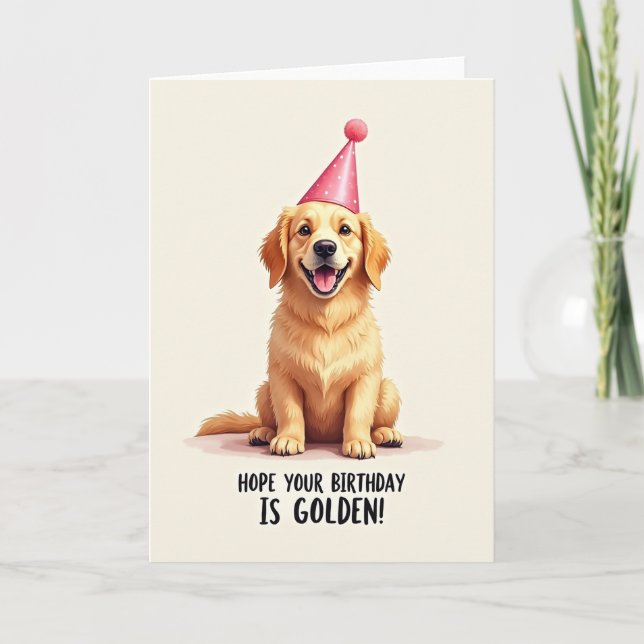 Carte d'anniversaire pour chien doré (Devant)