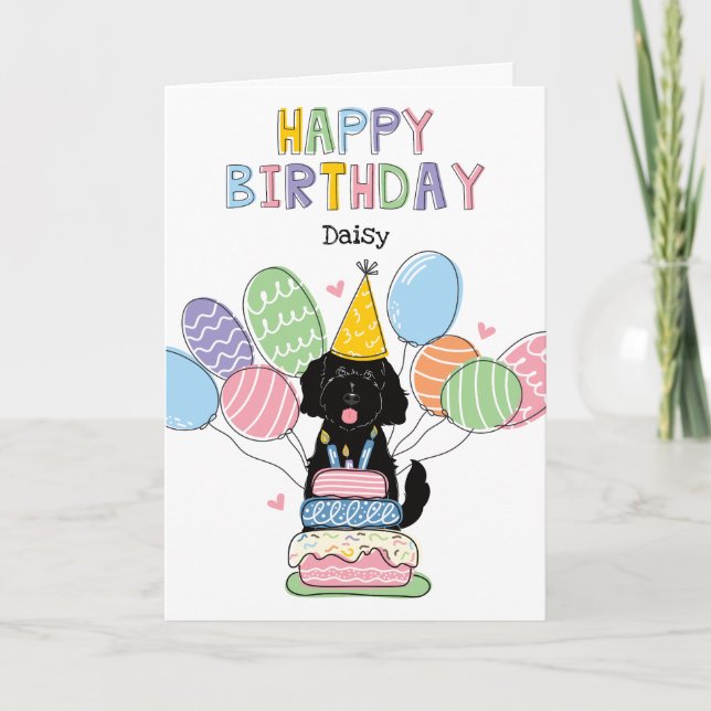 Carte d'anniversaire pour chien Goldendoodle noir (Devant)
