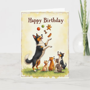 Carte d'anniversaire pour chien jongleur