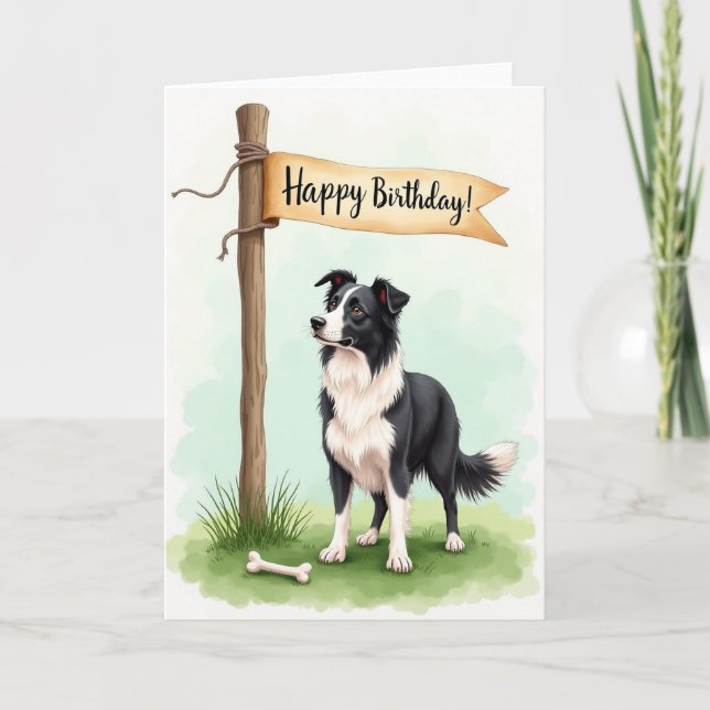 Carte d'anniversaire pour chien noir et blanc (Devant)