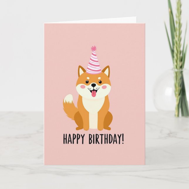 Carte d'anniversaire pour chien rose pastel (Devant)