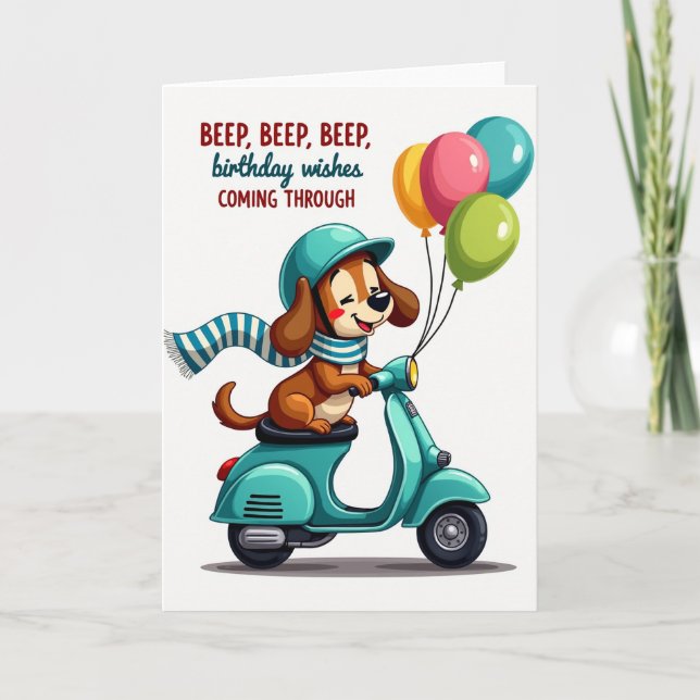 Carte d'anniversaire pour chien scooter (Devant)