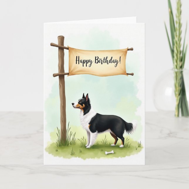 Carte d'anniversaire pour chien tricolore (Devant)