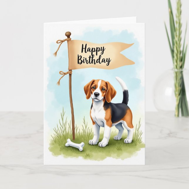 Carte d'anniversaire pour chien tricolore (Devant)