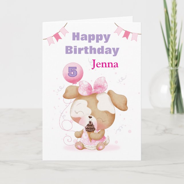Carte d'anniversaire pour chiot adorable avec ball (Devant)