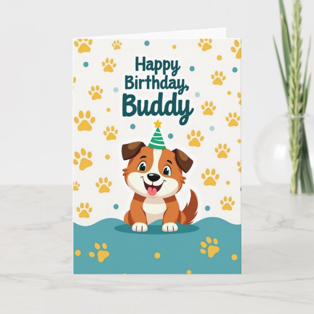 Carte d'anniversaire pour chiot de dessin animé (Devant)