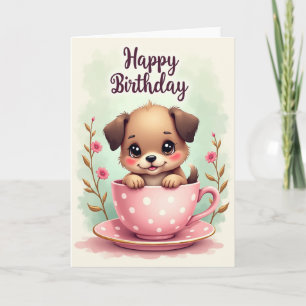 Carte d'anniversaire pour chiot en tasse à thé
