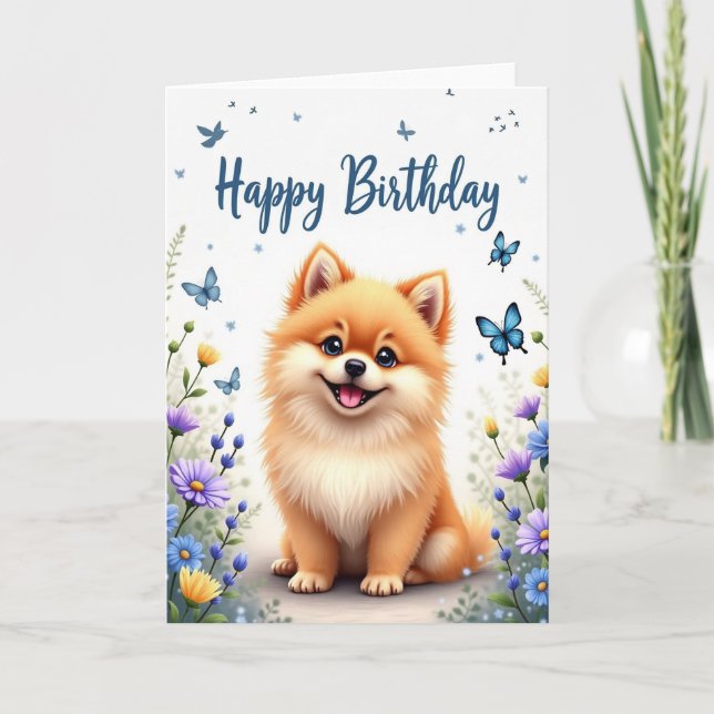 Carte d'anniversaire pour chiot heureux (Devant)