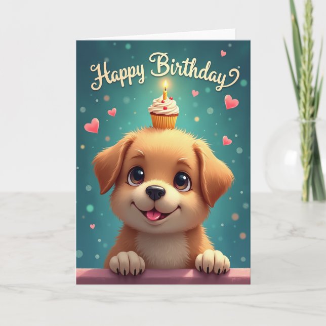 Carte d'anniversaire pour chiot mignon (Devant)