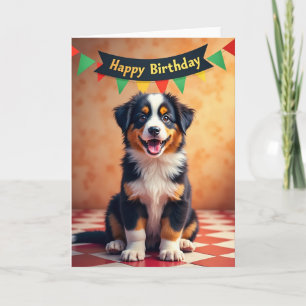 Carte d'anniversaire pour chiot tricolore