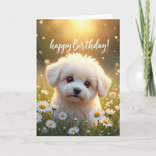 Carte d'anniversaire pour chiots aux marguerites