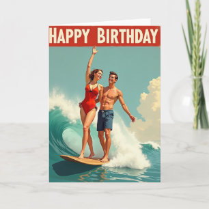 Carte d'anniversaire pour couple de surfeurs