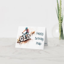 Carte d'anniversaire pour cycliste MTB orange et t