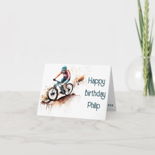 Carte d'anniversaire pour cycliste MTB orange et t