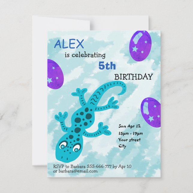Carte d'anniversaire pour enfants Lézard Gecko (Devant)