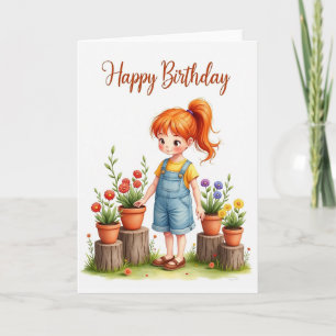 Carte d'anniversaire pour fille aux cheveux orange