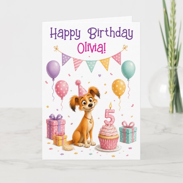 Carte d'anniversaire pour fille de 5 ans avec un c (Devant)