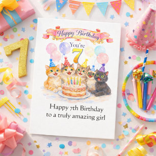 Carte d'anniversaire pour filles de 7 ans - Chat m