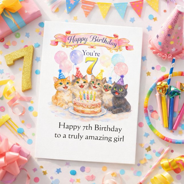 Carte d'anniversaire pour filles de 7 ans - Chat m (Créateur téléchargé)