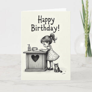 Carte d'anniversaire pour filles monochrome