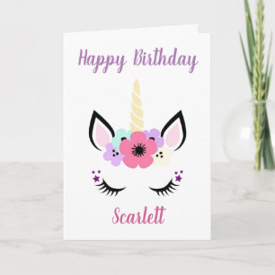 Carte d'anniversaire pour filles - Tête de licorne