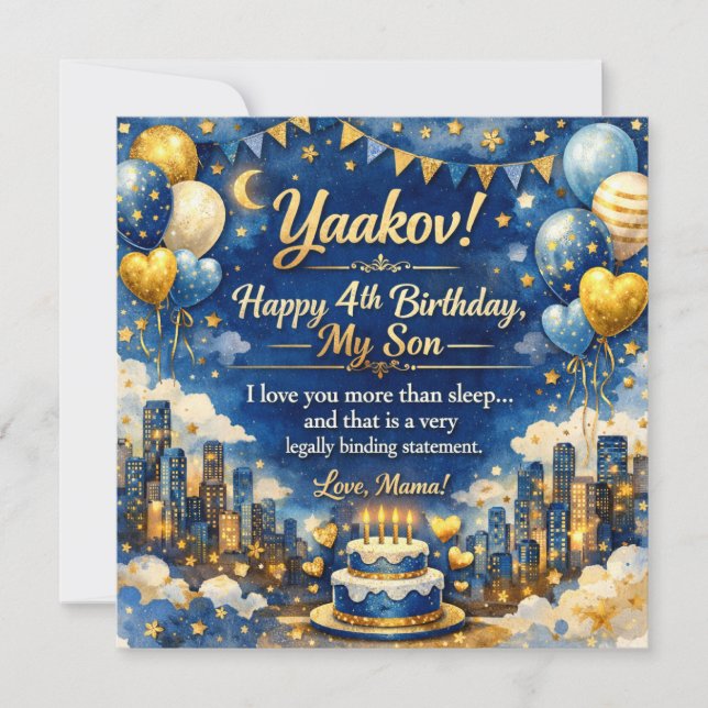 Carte d'anniversaire pour fils de 4 ans, ambiance  (Devant)