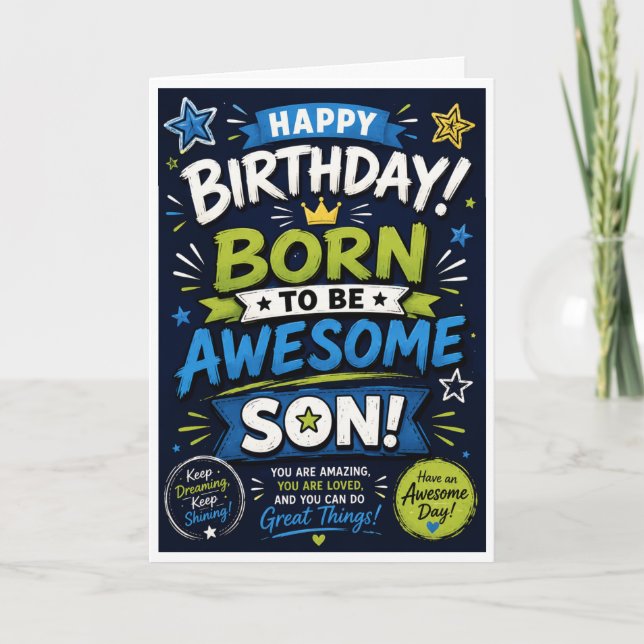 Carte d'anniversaire pour fils « Né pour être géni (Devant)