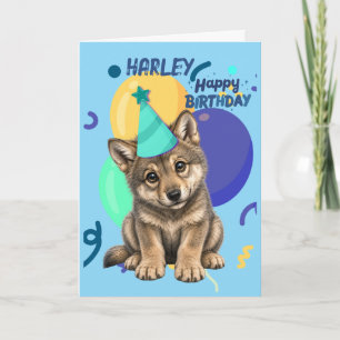 Carte d'anniversaire pour garçon, louveteau adorab