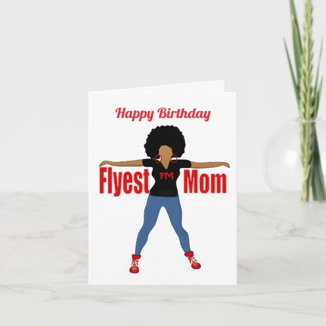Carte d'anniversaire pour la mère la plus fly afro (Devant)