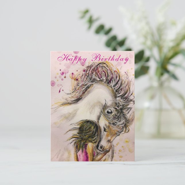 Carte d'anniversaire pour les filles et les chevau (Debout devant)