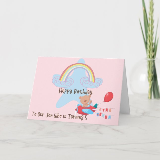 Carte d'anniversaire pour l'ours de fils de 5 ans  (Devant)