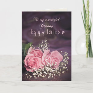 Carte d'anniversaire pour mamie avec roses roses