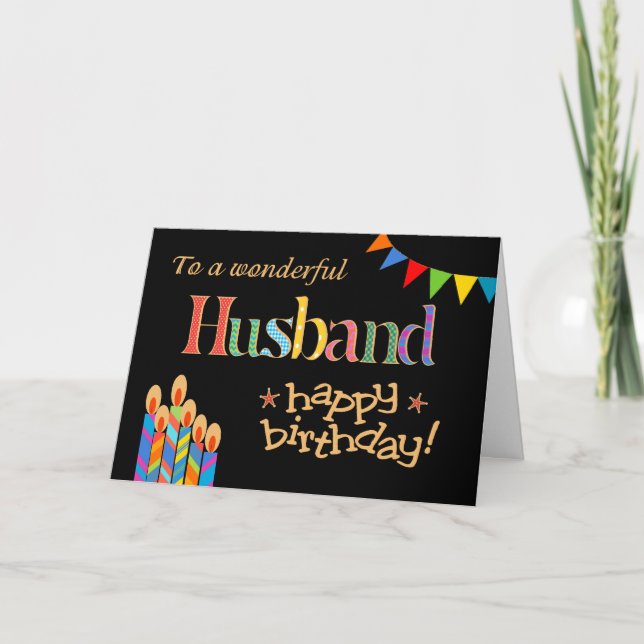 Carte d'anniversaire pour mari, guirlande et bougi (Devant)