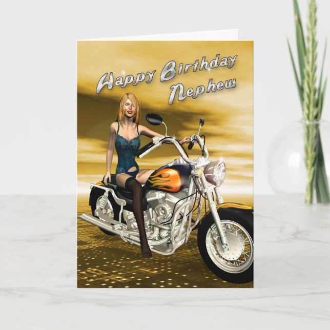 Carte d'anniversaire pour neveu avec moto (Devant)