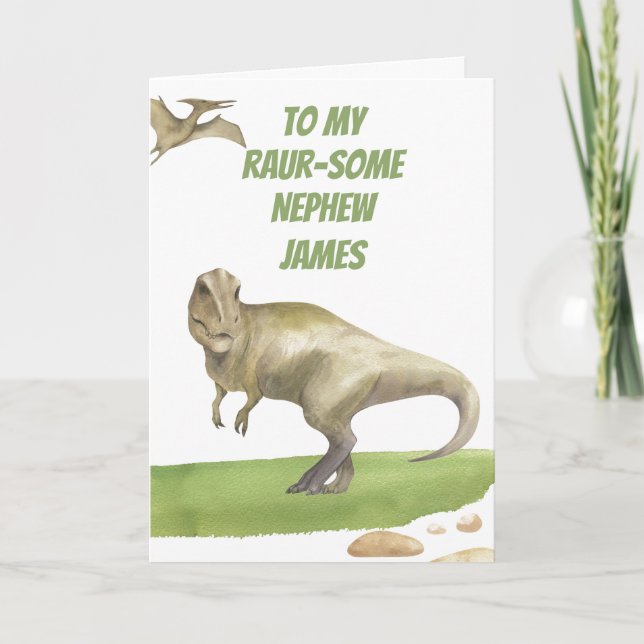 Carte d'anniversaire pour neveu dinosaure (Devant)
