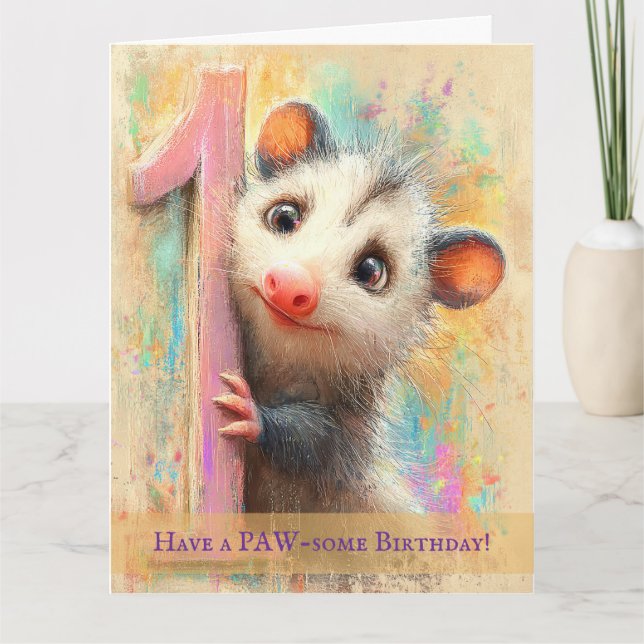 Carte d'anniversaire pour opossum (Devant)