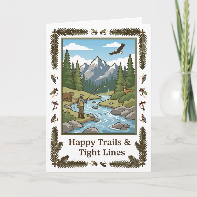 Carte d'anniversaire pour papa pêcheur de truite (Devant)