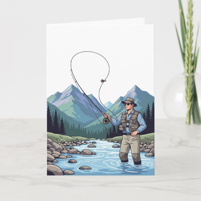 Carte d'anniversaire pour papa pêcheur de truite (Devant)