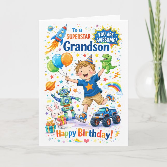 Carte d'anniversaire pour petit-fils Superstar (Devant)