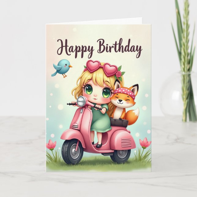 Carte d'anniversaire pour scooter fantaisiste (Devant)