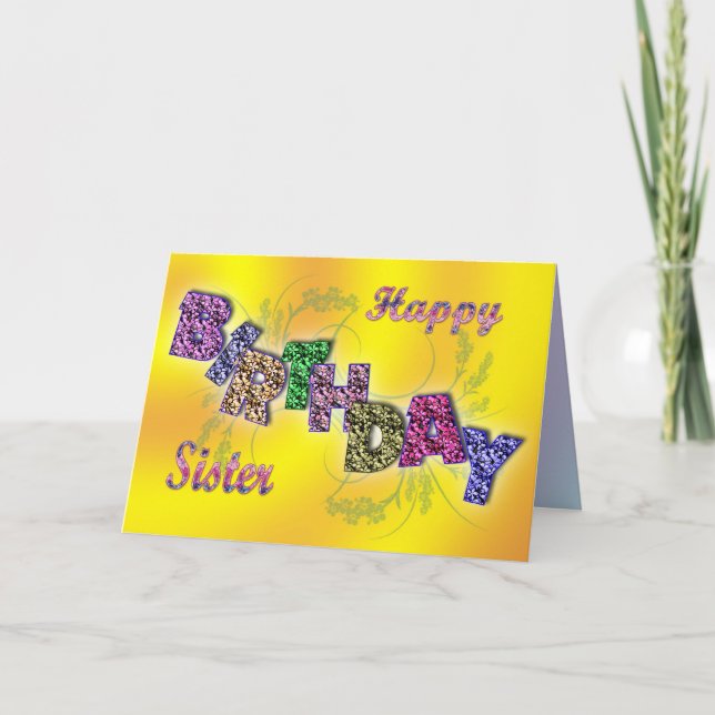 Carte d'anniversaire pour soeur avec texte floral (Devant)