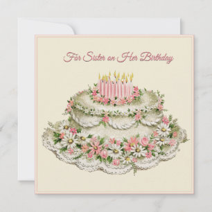 Carte d'anniversaire pour sœur Fleur vintage Gâtea